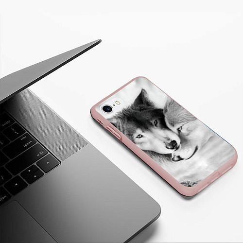 Чехол iPhone 7/8 матовый Love: Волк и волчица / 3D-Светло-розовый – фото 3