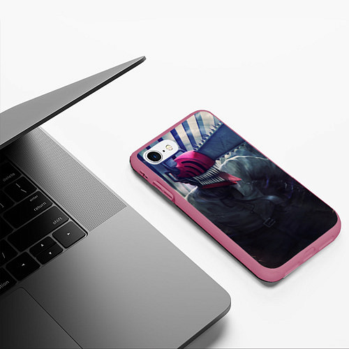 Чехол iPhone 7/8 матовый Опасный человек-бензопила / 3D-Малиновый – фото 3