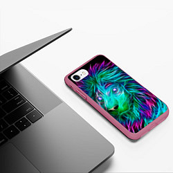 Чехол iPhone 7/8 матовый Светящийся неоновый лев, цвет: 3D-малиновый — фото 2