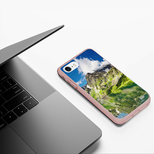 Чехол iPhone 7/8 матовый Живописное горное озеро / 3D-Светло-розовый – фото 3