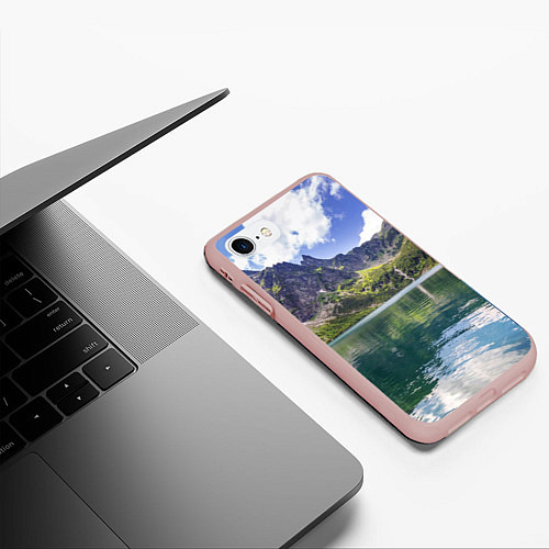 Чехол iPhone 7/8 матовый Прозрачное горное озеро / 3D-Светло-розовый – фото 3