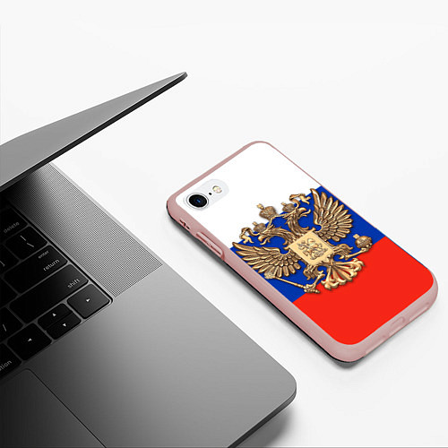 Чехол iPhone 7/8 матовый Герб России на фоне флага / 3D-Светло-розовый – фото 3