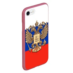 Чехол iPhone 7/8 матовый Герб России на фоне флага, цвет: 3D-малиновый — фото 2