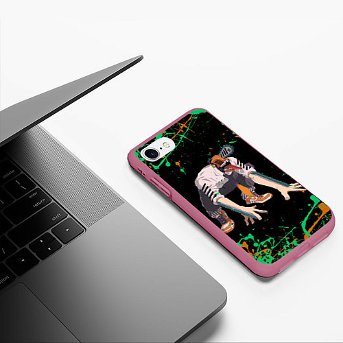 Чехол iPhone 7/8 матовый Дэндзи на корточках / 3D-Малиновый – фото 3