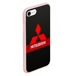 Чехол iPhone 7/8 матовый Mitsubishi - логотип - красная полоса, цвет: 3D-светло-розовый — фото 2