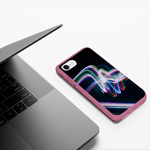 Чехол iPhone 7/8 матовый Абстрактные световые линии во тьме / 3D-Малиновый – фото 3