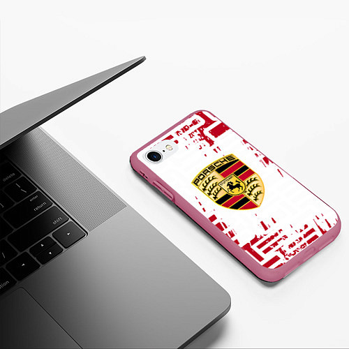 Чехол iPhone 7/8 матовый Porsche - паттерн / 3D-Малиновый – фото 3