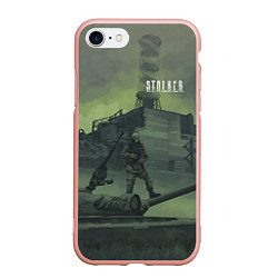 Чехол iPhone 7/8 матовый STALKER Военный На Танке Возле ЧАЭС, цвет: 3D-светло-розовый