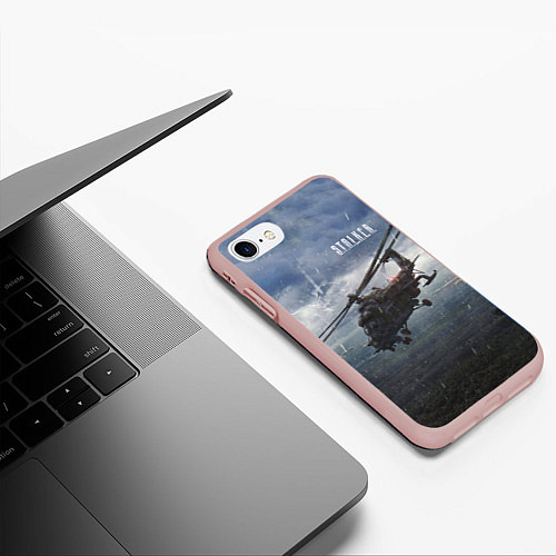 Чехол iPhone 7/8 матовый STALKER Вертолёт Над Зоной / 3D-Светло-розовый – фото 3