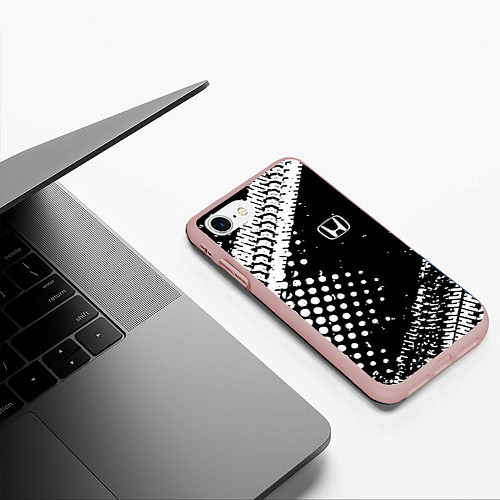 Чехол iPhone 7/8 матовый Honda - белые следы шин / 3D-Светло-розовый – фото 3