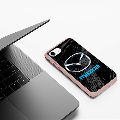 Чехол iPhone 7/8 матовый Mazda - следы шин / 3D-Светло-розовый – фото 3