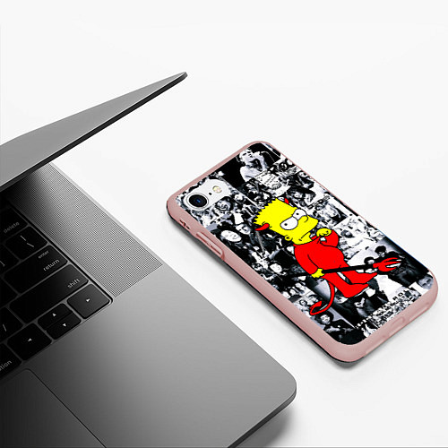 Чехол iPhone 7/8 матовый Барт Симпсон - чёрт на фоне своих подопечных / 3D-Светло-розовый – фото 3
