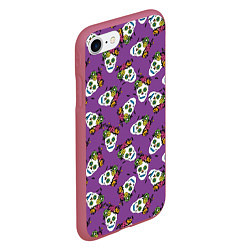 Чехол iPhone 7/8 матовый Сахарные черепа на фиолетовом паттерн, цвет: 3D-малиновый — фото 2