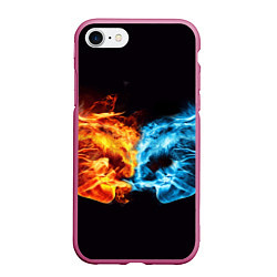 Чехол iPhone 7/8 матовый Вода и огонь - два кулака Brofist, цвет: 3D-малиновый