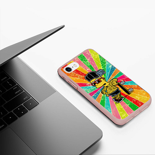 Чехол iPhone 7/8 матовый Барт Симпсон весь в татухах со скейтбордом / 3D-Светло-розовый – фото 3