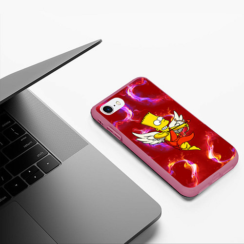 Чехол iPhone 7/8 матовый Барт Симпсон стреляет из лука в сердце / 3D-Малиновый – фото 3