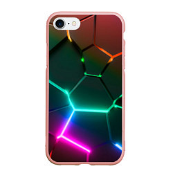 Чехол iPhone 7/8 матовый Радужный градиент неоновые геометрические плиты, цвет: 3D-светло-розовый