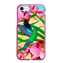 Чехол iPhone 7/8 матовый Колибри и орхидеи, цвет: 3D-малиновый