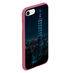 Чехол iPhone 7/8 матовый Ночной неоновый город, цвет: 3D-малиновый — фото 2