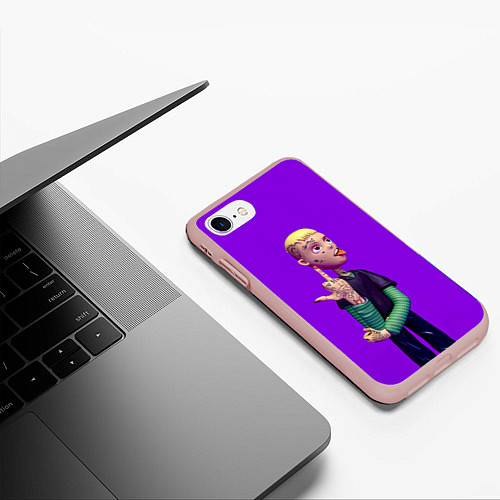 Чехол iPhone 7/8 матовый Lil Peep На Фиолетовом Фоне / 3D-Светло-розовый – фото 3