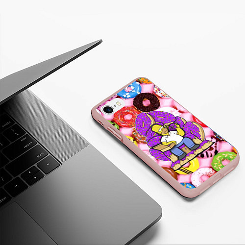 Чехол iPhone 7/8 матовый Гомер Симпсон в окружении пончиков / 3D-Светло-розовый – фото 3