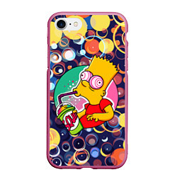 Чехол iPhone 7/8 матовый Bart Simpson пьёт лимонад, цвет: 3D-малиновый