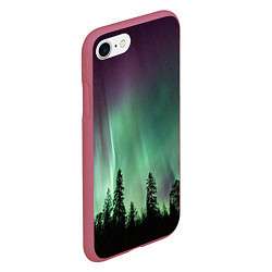 Чехол iPhone 7/8 матовый Сияние над лесом, цвет: 3D-малиновый — фото 2