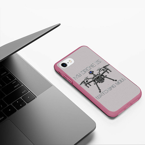 Чехол iPhone 7/8 матовый Мой дрон следит за тобой! / 3D-Малиновый – фото 3
