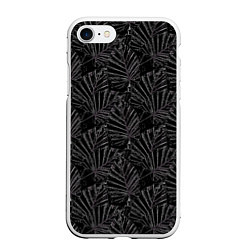 Чехол iPhone 7/8 матовый Белые контуры тропических листьев на черном, цвет: 3D-белый