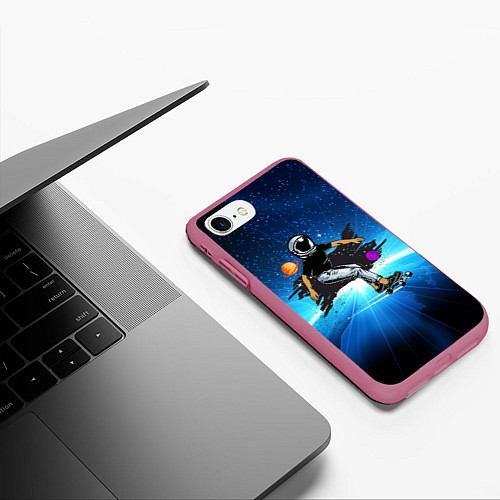 Чехол iPhone 7/8 матовый Космонавт на скейте в космосе / 3D-Малиновый – фото 3