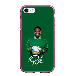 Чехол iPhone 7/8 матовый Пеле PELE легенда футбола, цвет: 3D-малиновый