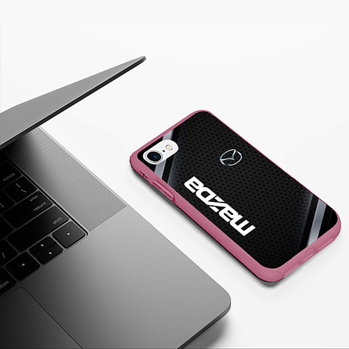 Чехол iPhone 7/8 матовый Mazda карбон / 3D-Малиновый – фото 3