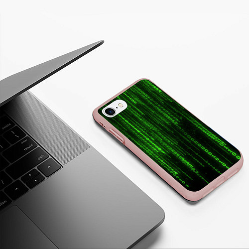 Чехол iPhone 7/8 матовый Двоичный код зеленый / 3D-Светло-розовый – фото 3