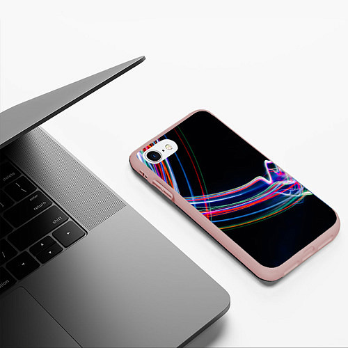 Чехол iPhone 7/8 матовый Неоновые линии во тьме / 3D-Светло-розовый – фото 3