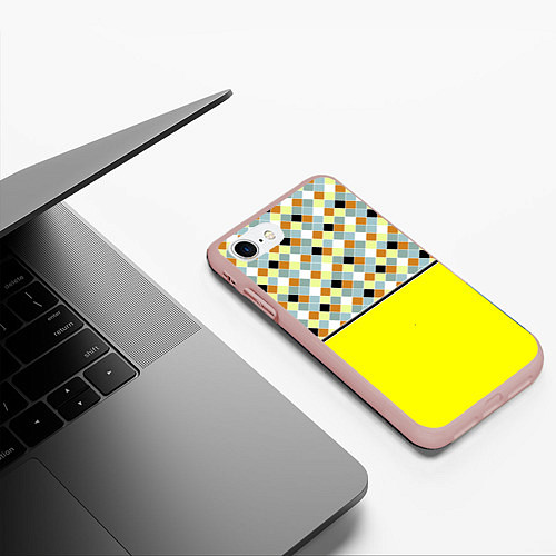 Чехол iPhone 7/8 матовый Желтый неоновый комбинированный узор / 3D-Светло-розовый – фото 3