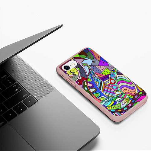 Чехол iPhone 7/8 матовый Детский красочный узор / 3D-Светло-розовый – фото 3