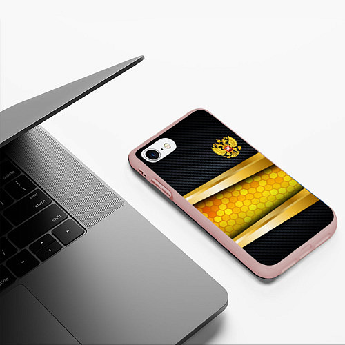 Чехол iPhone 7/8 матовый Black & gold - герб России / 3D-Светло-розовый – фото 3