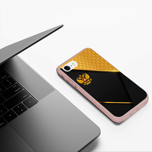 Чехол iPhone 7/8 матовый Герб России на черном фоне с золотыми вставками / 3D-Светло-розовый – фото 3