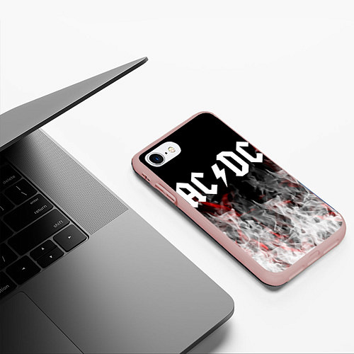Чехол iPhone 7/8 матовый AC DC огонь-пламя / 3D-Светло-розовый – фото 3
