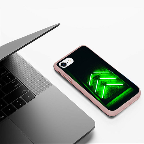 Чехол iPhone 7/8 матовый Неоновые зелёные стрелки во тьме / 3D-Светло-розовый – фото 3