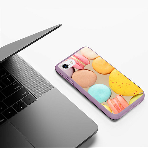 Чехол iPhone 7/8 матовый Разноцветные пирожные Макарон / 3D-Сиреневый – фото 3