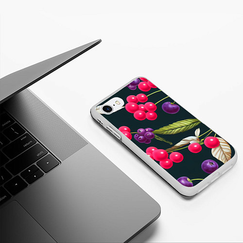 Чехол iPhone 7/8 матовый Ягодки нарисованные / 3D-Белый – фото 3