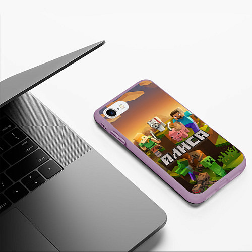 Чехол iPhone 7/8 матовый Алиса Minecraft / 3D-Сиреневый – фото 3