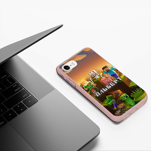 Чехол iPhone 7/8 матовый Альберт Minecraft / 3D-Светло-розовый – фото 3