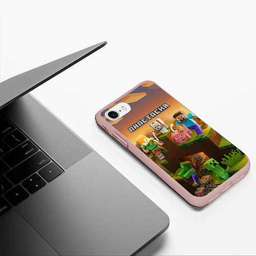 Чехол iPhone 7/8 матовый Анастасия Minecraft / 3D-Светло-розовый – фото 3