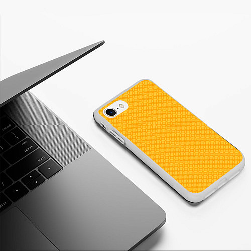 Чехол iPhone 7/8 матовый Желтые связанные узоры / 3D-Белый – фото 3