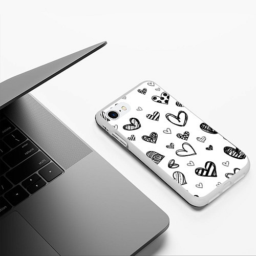 Чехол iPhone 7/8 матовый Сердца нарисованные карандашом / 3D-Белый – фото 3