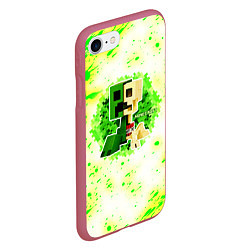 Чехол iPhone 7/8 матовый Minecraft creeper green, цвет: 3D-малиновый — фото 2