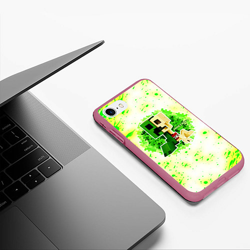 Чехол iPhone 7/8 матовый Minecraft creeper green / 3D-Малиновый – фото 3