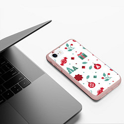 Чехол iPhone 7/8 матовый Новый год подарки, конфеты, ёлочные шары, цвет: 3D-светло-розовый — фото 2